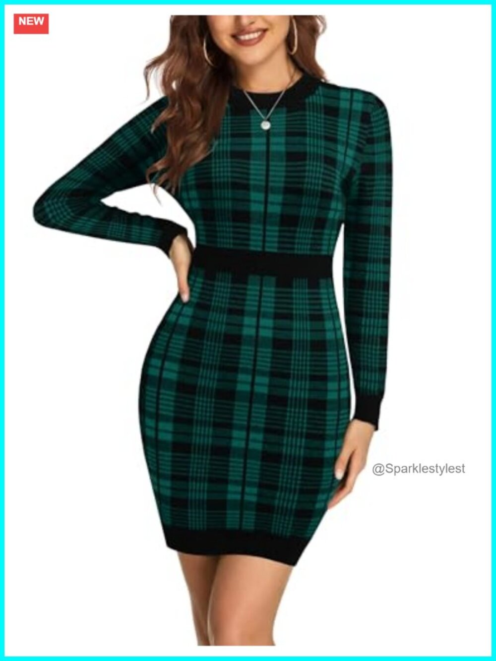 Women's Colorblock Striped Long Sleeve Cotton Knit Sweater Bodycon Dress